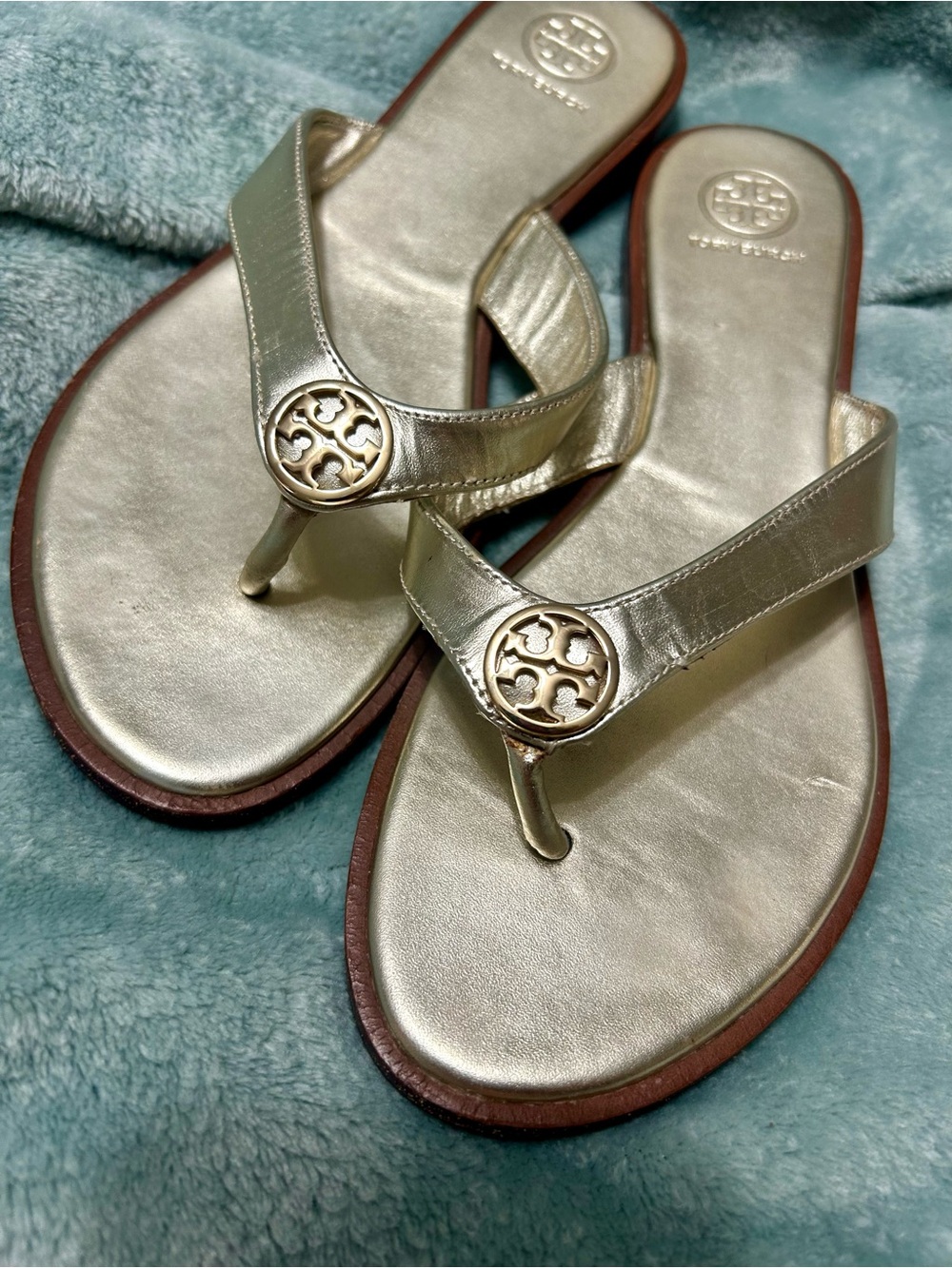 Tory Burch Gold Logo Thong Sandals